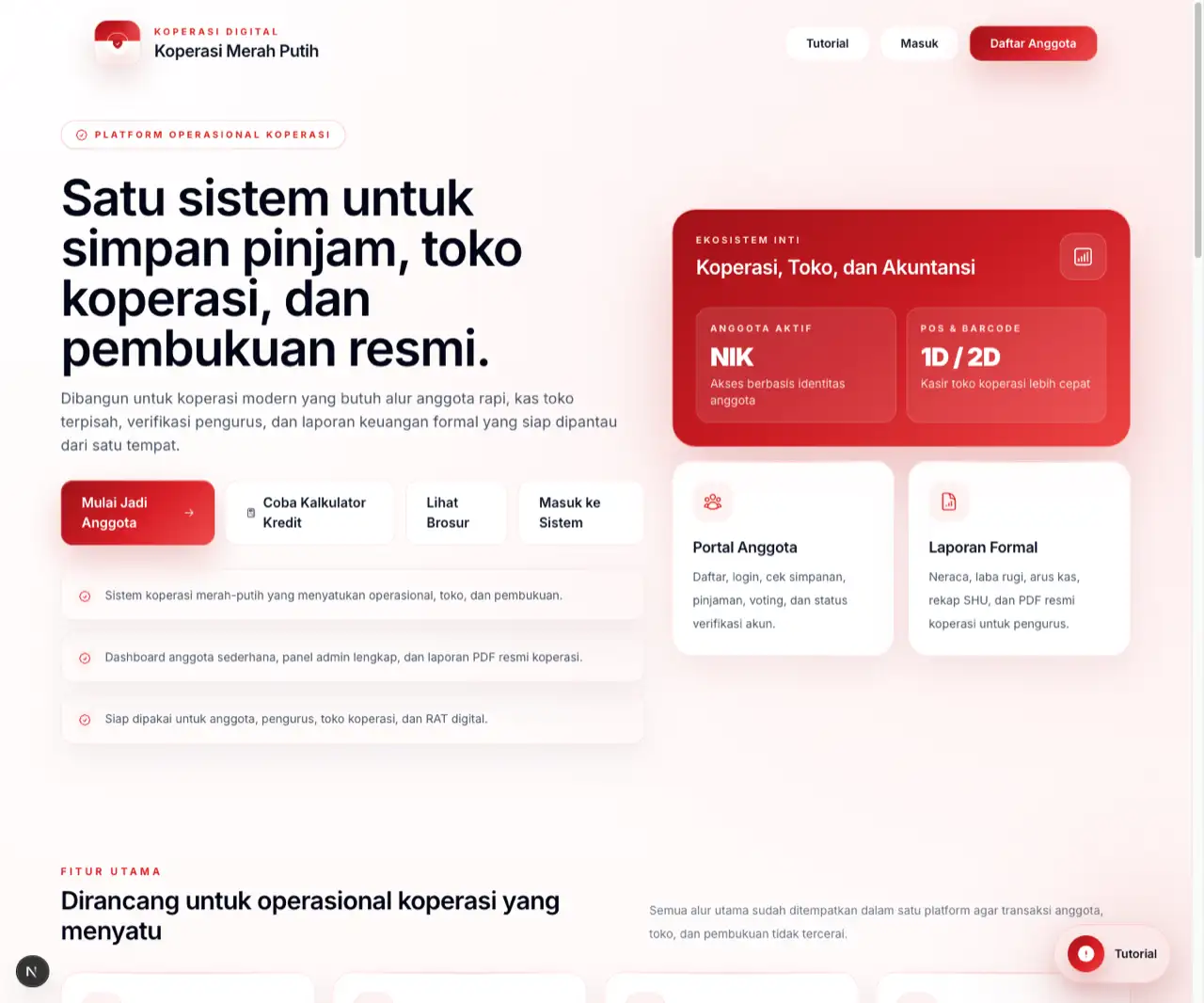Screenshot beranda publik Koperasi Merah Putih