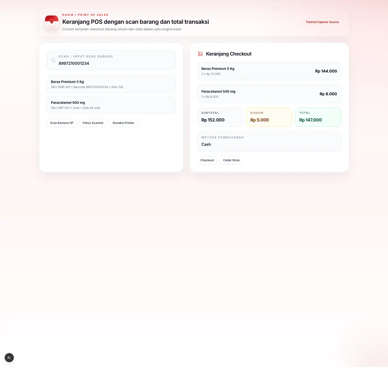 Screenshot halaman kasir POS koperasi